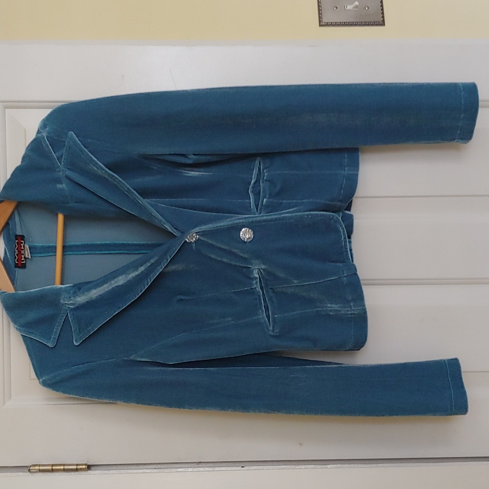 Teal, velvety-like blazer, monomona, small